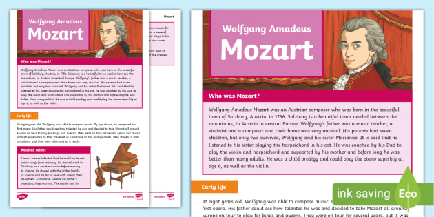 Reading Comprehension Homework Week 9 Mozart 3rd/4th Class
