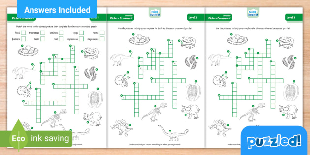 Fun Dinosaurs Picture Crossword Puzzle Pack - Twinkl Puzzled