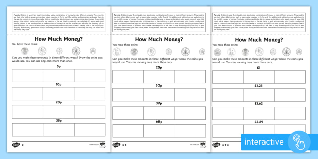 year 2 money making amounts homework worksheets