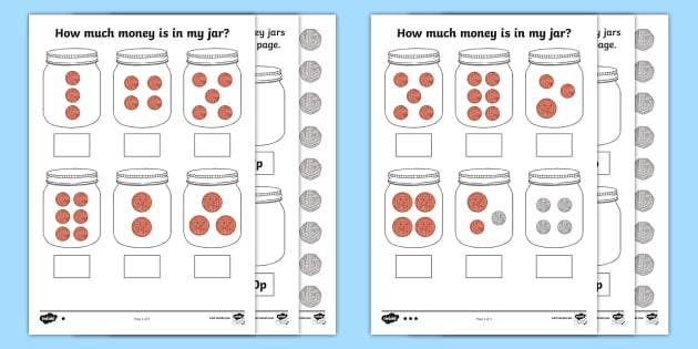 how much money is in my jar british money differentiated worksheet