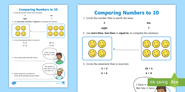 Comparing Numbers To 10 Worksheet teacher Made 