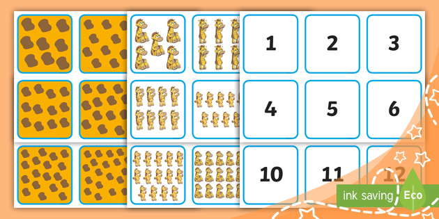 Geo the Giraffe: Number and Quantity Matching Cards 1-20 Game