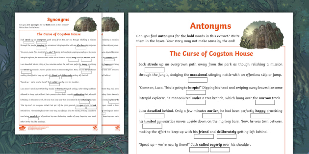 Synonyms and Antonyms Passage Worksheets for 5th and 6th Grade