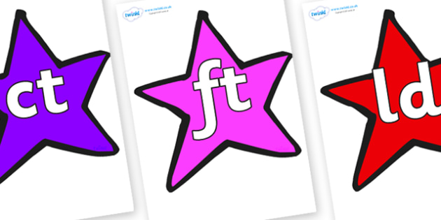 precursive final letter blends on stars (multicolour)