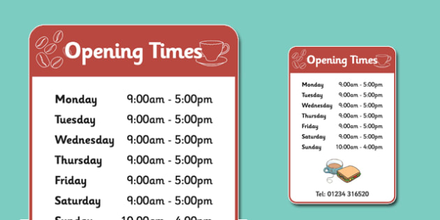 Cafe Opening Times Roleplay Sign teacher Made 