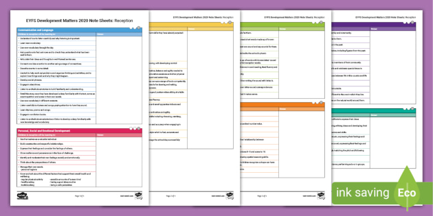 Eyfs Reception Statements Development Matters Note Sheets