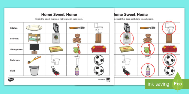 Home Sweet Home Odd One Out Worksheet Worksheet