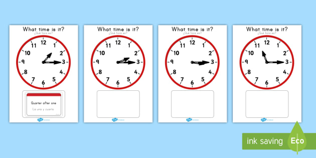 Clock Matching Game Quarter After English Spanish Clock Matching Game