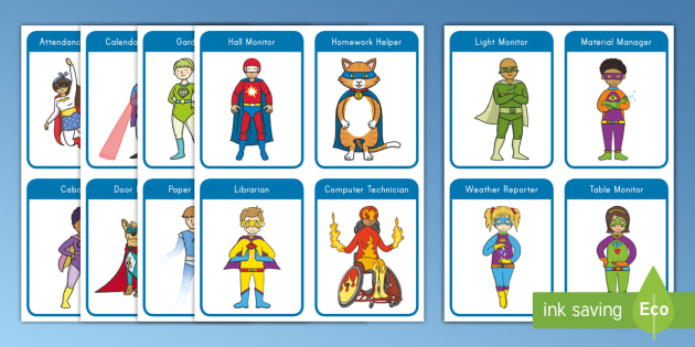 Superhero Classroom Jobs Rectangle Cards (teacher made)