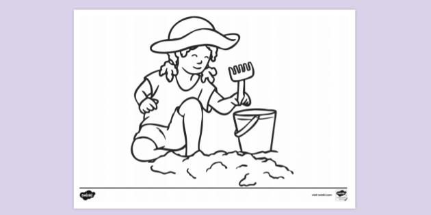 Child Playing in Sand Colouring Sheet | Colouring Sheets