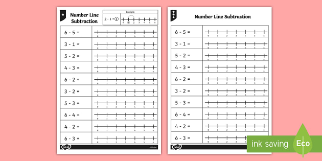 Subtraction From 6 Number Line Worksheet (teacher made)