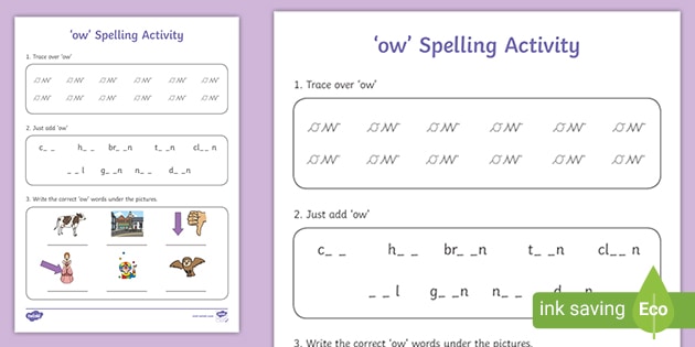 ‘ow’ Worksheet | Spelling Activity | Primary Phonic Resource