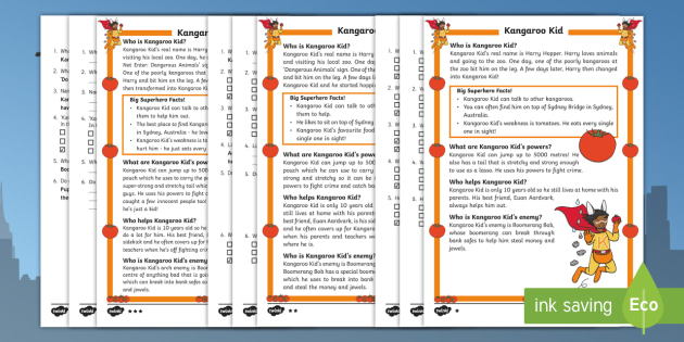 Kangaroo Kid A Superhero Differentiated Reading Comprehension Activity