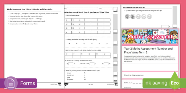 Year 2 Maths Assessment Number and Place Value Test 1 Assessment Pack