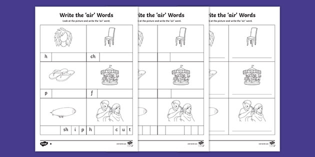 write the air words differentiated worksheet pack