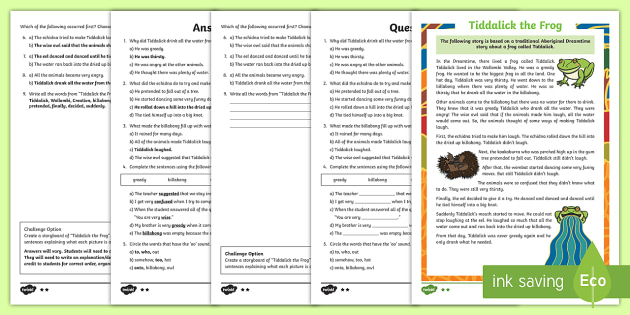 Tiddalick The Frog Differentiated Comprehension Challenge Sheet ...