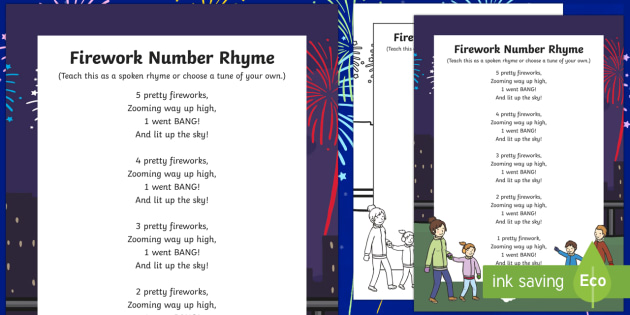 Fireworks Number Rhyme Poster creat De Profesori 
