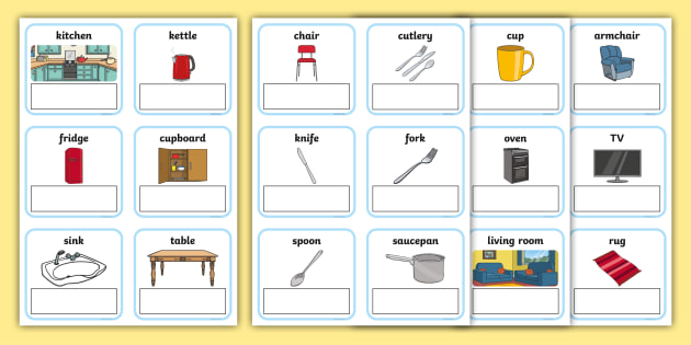 EAL Everyday Objects at Home Editable Cards with English