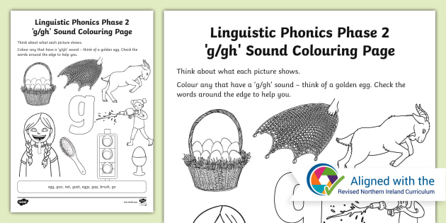 Linguistic Phonics Phase 2 'g/gh' Sound Colouring Page