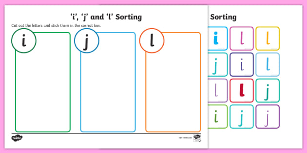 Lowercase i, j and l Confusing Letter Sort Worksheet