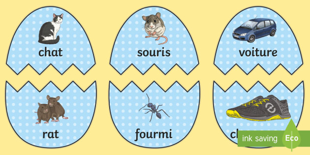 Easter Eggs French Rhyming Words Matching Game