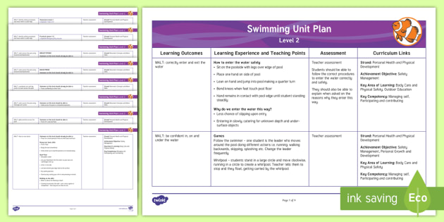 Nz2 Pe 5 Level 2 Swimming Unit Overview Ver 1 