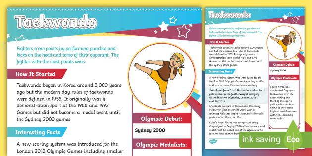 taekwondo fact sheet teacher made