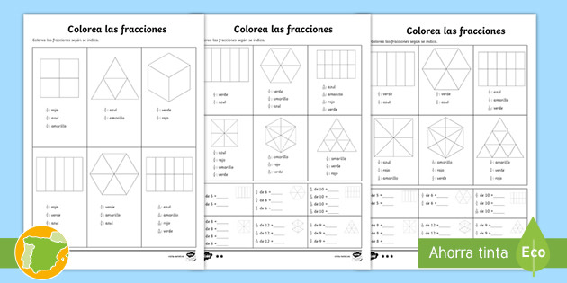 Ficha de actividad por niveles: Colorea las fracciones