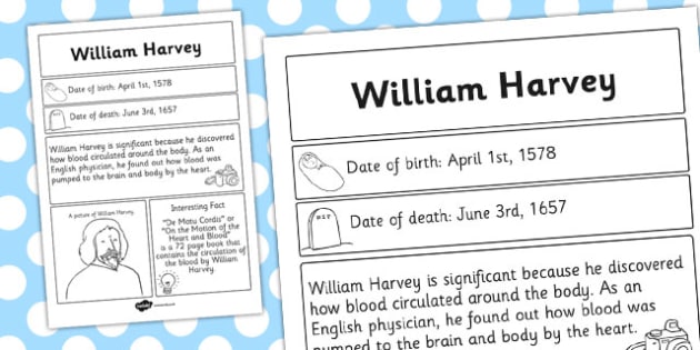 William Harvey Significant Individual Fact Sheet - fact, sheet