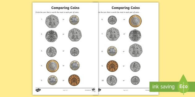 👉 Comparing Coins Worksheet / Activity Sheets