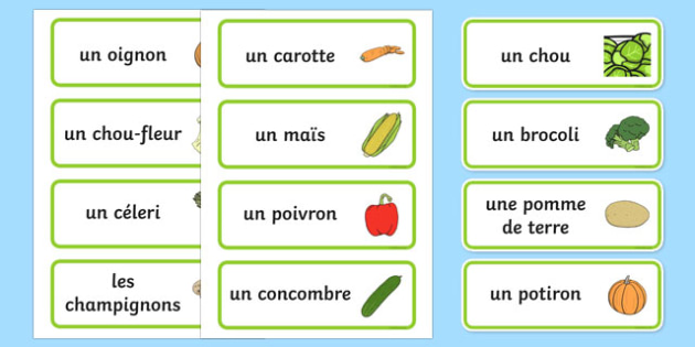Vegetable Word Cards French - french, vegetable, word cards