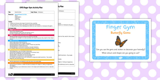 Eyfs Butterfly Gems Finger Gym Activity Plan And Prompt Card Pack Hot