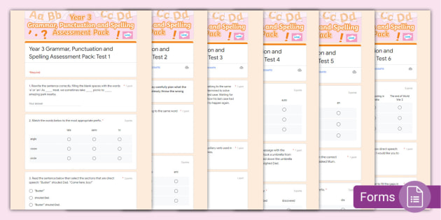 Year 3 Grammar and Punctuation Google Forms Test Pack