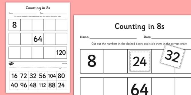 Counting in 8s Cut and Stick Worksheet / Worksheet