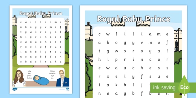 Royal Baby Prince Word Search - Royal Prince Wordsearch