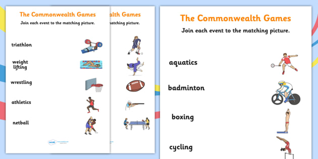 the commonwealth games sport event and picture matching worksheet