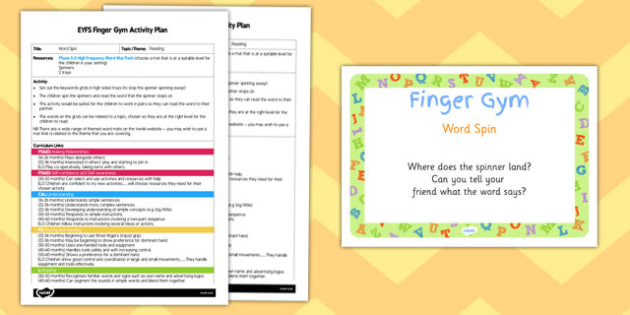 Eyfs Word Spin Finger Gym Activity Plan And Prompt Card Pack