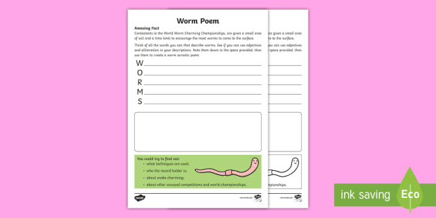 Worm Acrostic Poem Worksheet Worksheet