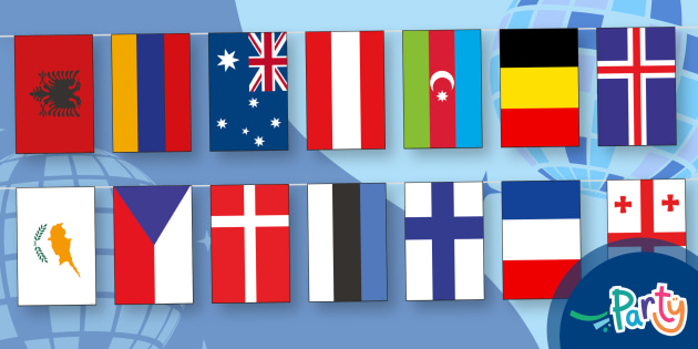 10 Or 15 Metre Eurovision Fabric Flags Bunting - Multicoloured Party Decoration