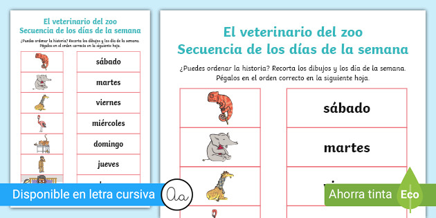 Actividad: El veterinario del zoo y los días de la semana- Guía de trabajo Actividad: El veterinario del zoo y los días de la semana- Guía de trabajo
