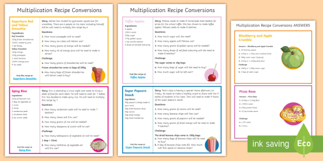 Multiplication Recipe Conversions Maths Challenge Cards