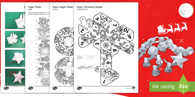 Mindfulness Christmas Decorations Colouring Pages English Mandarin Chinese