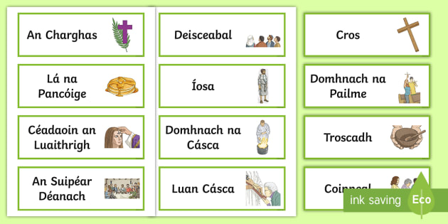 Lent Key Vocabulary Word Cards Gaeilge - Lent, An Charghas, Vocabulary