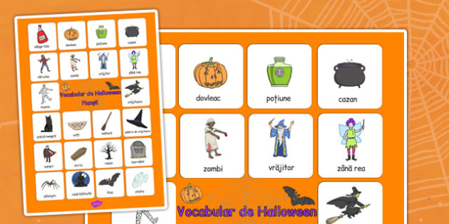 Vocabular De Halloween Planșă Cu Imagini și Cuvinte
