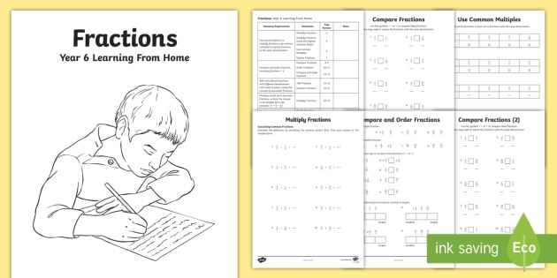 fractions maths sheet for year 6 home learning booklet