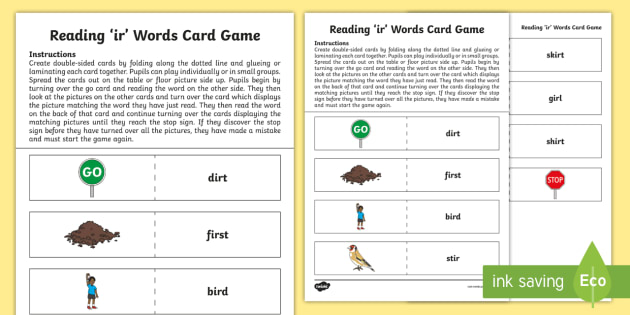 'ir' Sound Word Card Game