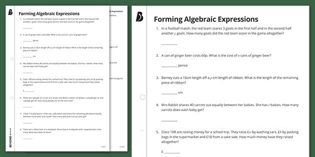 Writing Algebraic Expressions Worksheet Maths Resource Twinkl