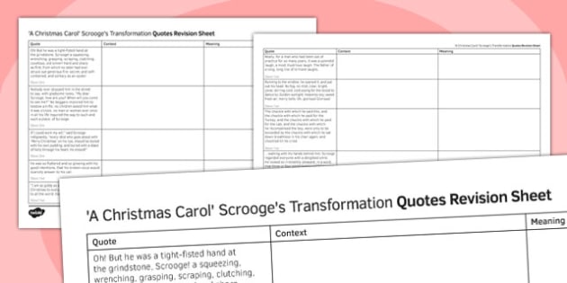 Gcse A Christmas Carol Quotes Revision Sheet Scrooges