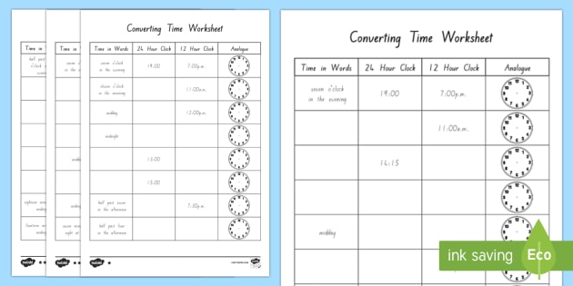 Converting Time Worksheet / Worksheet (teacher made)