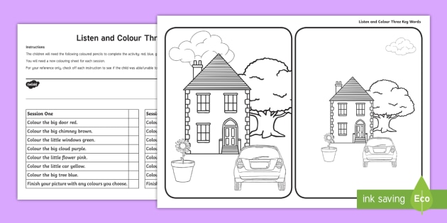 listen and color three key words worksheet teacher made